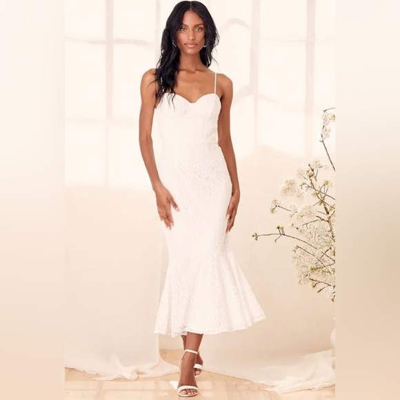Lulus Dresses & Skirts - NEW Lulu's Found Your Love White Lace Sleeveless Trumpet Midi Dress Medium NWT